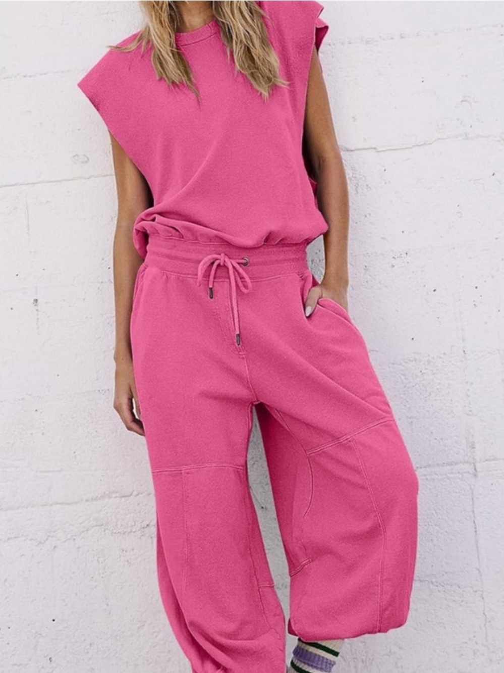 NWOT RAGGED HEM Hot Pink One-Piece Jumper Elastic Waist Open Back SZ: M